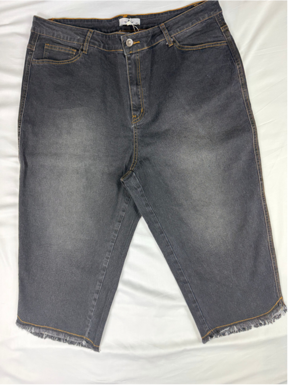 Agnes Orinda Bermuda Jean Shorts Women 2X Gray Raw Hem Stretch Plus Summer NWT